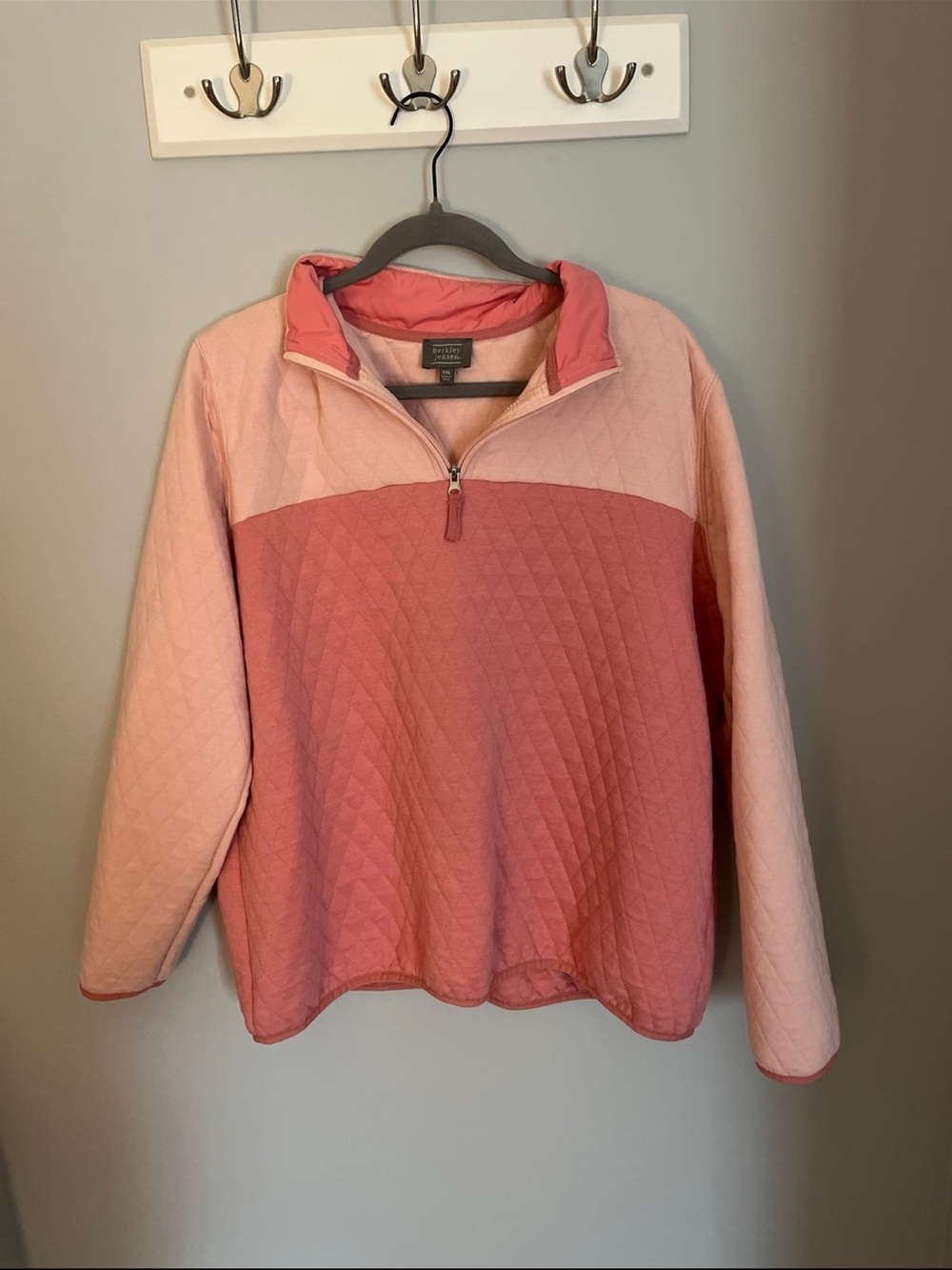 Pink Colorblock Quilted Quarter-Zip Pullover Sweatshirt